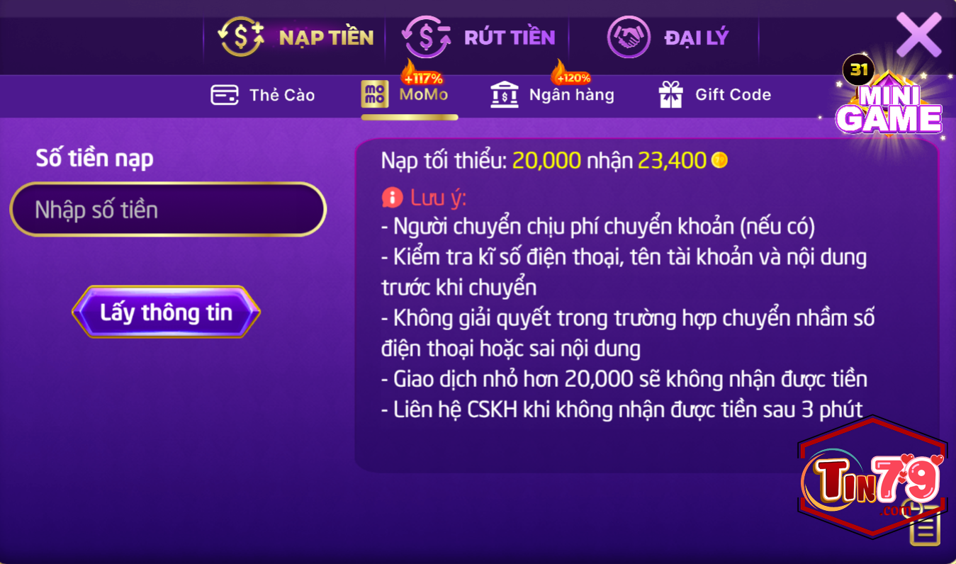 Hướng Dẫn Nạp Tiền Tin79 Chi Tiết, An Toàn Và Nhanh Chóng 8 Nạp tiền qua ví Momo